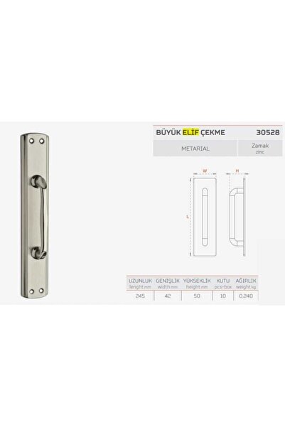 ARON (2 ADET) Nobel ( Mat Siyah) Büyük Elif Çekme Sürme Açma Kol Uzunluk - 24cm Genişlik - 4cm