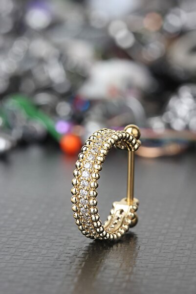 depozoom 316L Cerrahi Çelik Bar Zirkon Taşlı Rhodium Kaplama Orbital Halka Piercing Gold