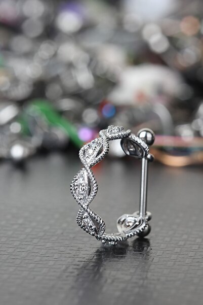 depozoom 316L Cerrahi Çelik Bar Zirkon Taşlı Rhodium Kaplama Orbital Halka Pi...