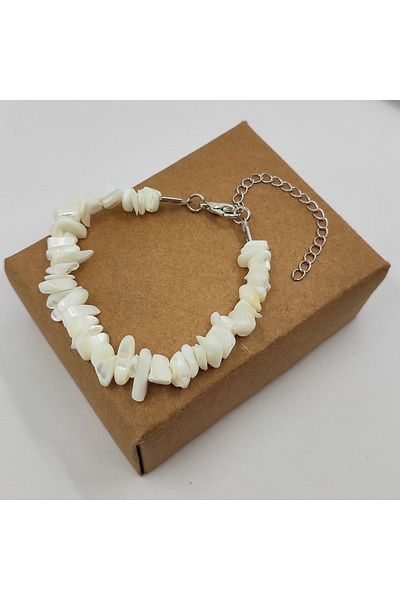 ByKolyeucum White Mother of Pearl Broken Natural Stone Bracelet