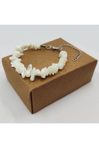 ByKolyeucum White Mother of Pearl Broken Natural Stone Bracelet
