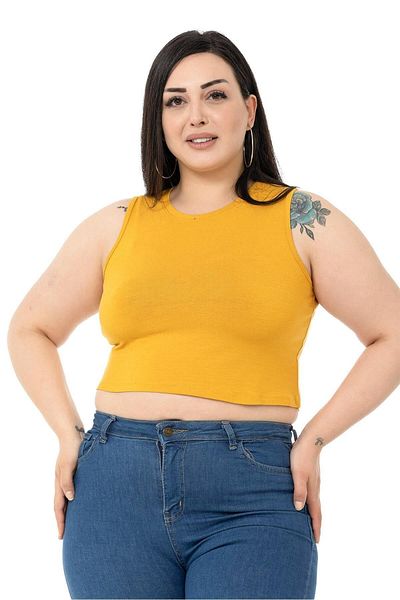 DISENTIS MODEST Plus Size Crew Neck Sleeveless Crop Viscose Mustard Body