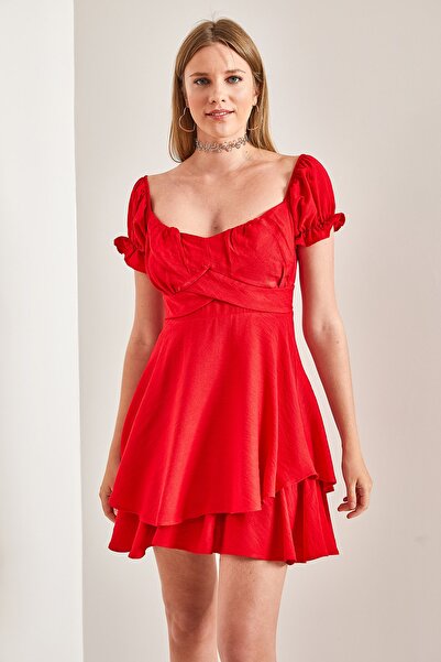 Bianco Lucci Women's Pleat Detail Linen Midi Dress