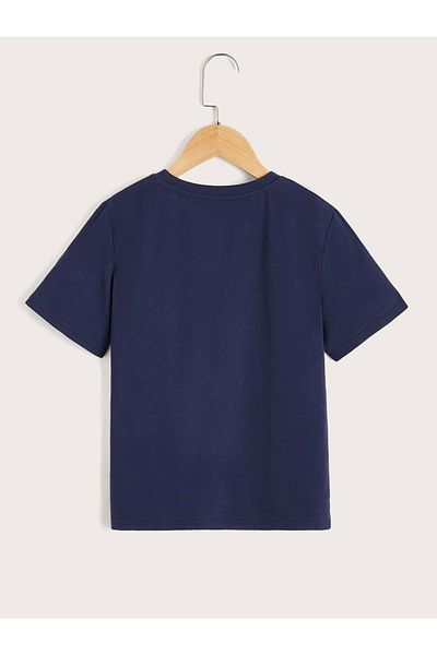 Benisengiydir Boy's Navy Blue Planets Printed Oversize Crew Neck Tshirt