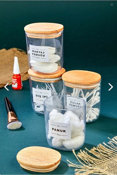 FBZhome 4-Piece Wooden Lid Ear Cotton & Cotton & Makeup Cotton & Floss Storage Box 400 ml Acrylic Set
