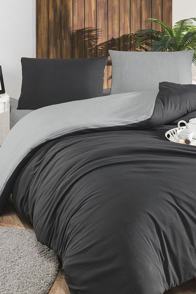 LIV CALISTA Σετ παπλωματοθήκη μονόχρωμο 160x200 με ελαστικό σεντόνι διπλό γκρι ανθρακί