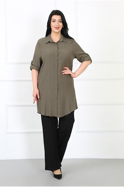 By Alba Collection Women's Khaki Wrap Fabric Large Size Tunic
