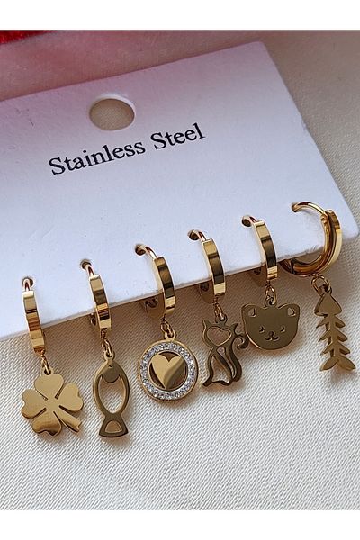 ZÜLİSCH 6 Pieces Steel Earrings - Gold Water Resistant