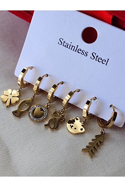 ZÜLİSCH ÇELİK 6 ADET ÇOKLU KÜPE GOLD SUYA DAYANIKLI