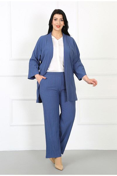 By Alba Collection Women's Indigo Wrapped Waist Full Elastic Large Size Trousers
