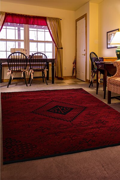 Giza Home Afgan Türkmen Otantik Desenli Bordo Oturma Odası Salon Mutfak Halısı 5366A_ZS72