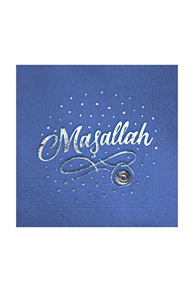 Story 33x33 سم فويل فضي ما شاء الله، 16 عبوة مناديل ورقية ملونة باللون الأزرق...