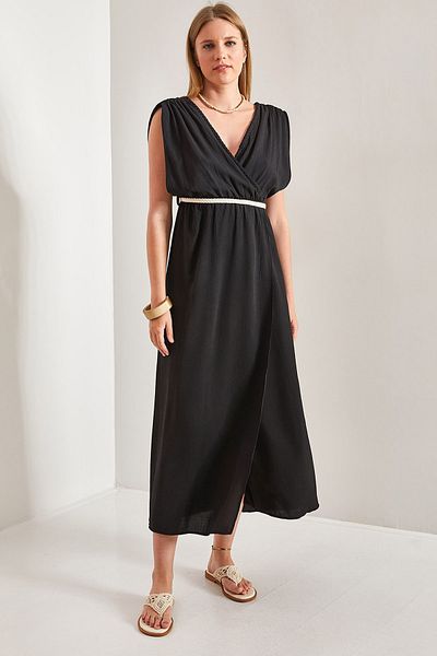 Bianco Lucci Women's Strappy Waist Straw Rope Tied Dress