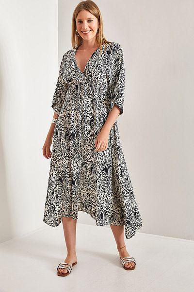 Bianco Lucci Rochie evazată pentru damă, cu modele multiple, cu guler dublu