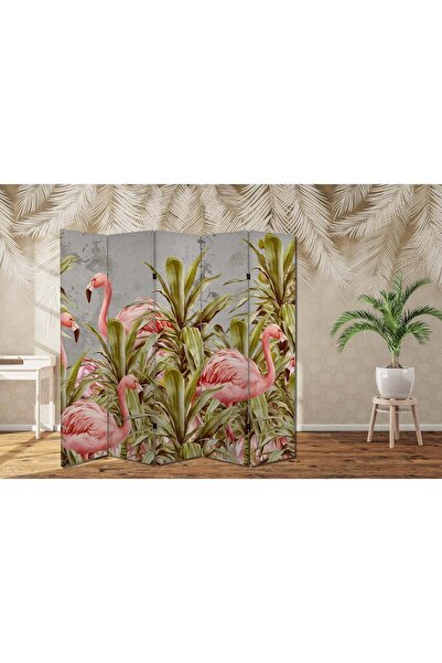 dbsanat Filamingolar Temalı Özel Tasarım Paravan Room Divider 180 x 200 cm