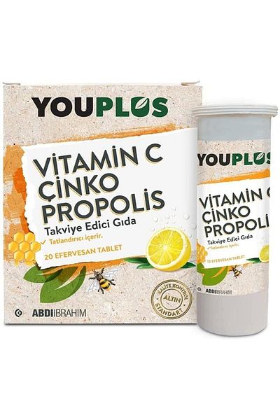 Youplus 20 Effervescent Tablets - Vitamin C and Zinc Propolis
