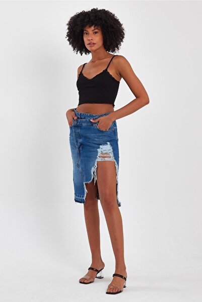 ALEXANDERGARDI ALEXANDERGARDİ ÖZEL KOLEKSİYON YIRTIK DETAYLI DENİM ETEK (46-200)