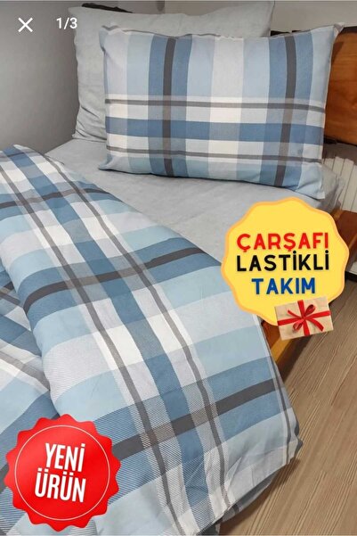 Gasel Home Plaid Pattern 4 Piece Single Duvet Cover Set with Elastic Sheets (...