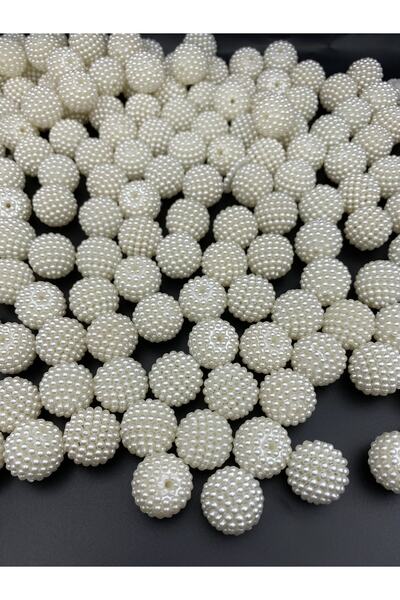 Hedef Bijuteri Parçalı Böğürtlen,100Gr 20mm Krem Renk Parçalı Böğürtlen İnci Boncuk,Çanta Yapım Boncuğu (~43 Adet)