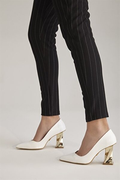 AYAKKABI PRENSİ Empire White Matte 8 cm Women's Stiletto, High Heels