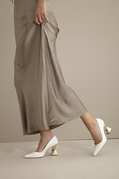 AYAKKABI PRENSİ Empire White Matte 8 cm Women's Stiletto, High Heels