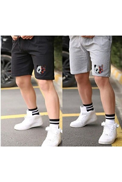 NO 601 1 مجموعة من 2 شورت بطبعة باندا باللون الأسود و1 باللون الرمادي