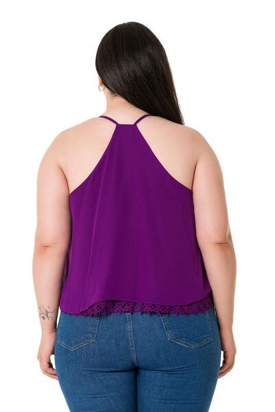 DISENTIS MODEST Πίσω Μέγεθος Πίσω Χαμηλή μπλούζα με δαντέλα με λεπτομέρεια σιφόν μωβ