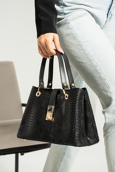 By Hakan SN 1351 WOMEN'S SLEEVE BAG HANDBAGS SHOULDER BAG THREE COMPARTMENTS CROCO-BLACK
