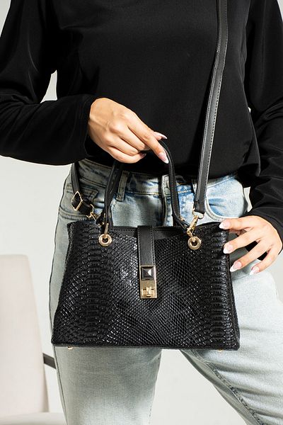 By Hakan SN 1351 WOMEN'S SLEEVE BAG HANDBAGS SHOULDER BAG THREE COMPARTMENTS CROCO-BLACK