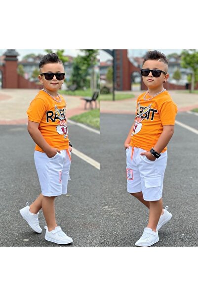 YARENKİDS Bugs Bunny Printed Double Summer Boy Suit 4-5-7-9-11 Years 100% Cotton