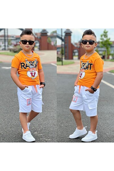 YARENKİDS Bugs Bunny Printed Double Summer Boy Suit 4-5-7-9-11 Years 100% Cotton