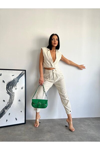 LA TINY Women's Linen Striped Vest Trousers Set