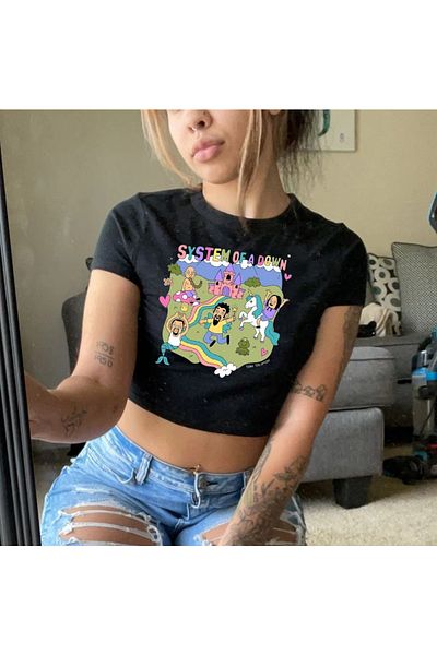 Touz Eyl Rock Series Systeam Of A Down Printed Black Crop