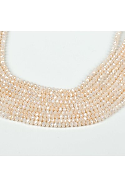 yfhobi 1 DİZİ (40 cm - 130 Adet)- 4 mm YASSI KRİSTAL CAM BONCUK, MAT JANJANLI KREM RENK BONCUK DİZİSİ