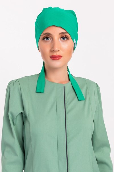 Nur Medikal Giyim Kadın Tesettür Cerrahi Bonesi - Yaprak Yeşili