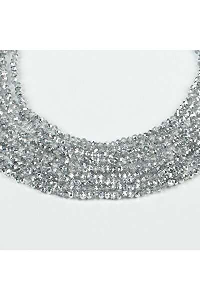 yfhobi 1 DİZİ (40 cm - 130 Adet)- 4 mm YASSI KRİSTAL CAM BONCUK, MAT JANJANLI GÜMÜŞ RENK BONCUK DİZİSİ