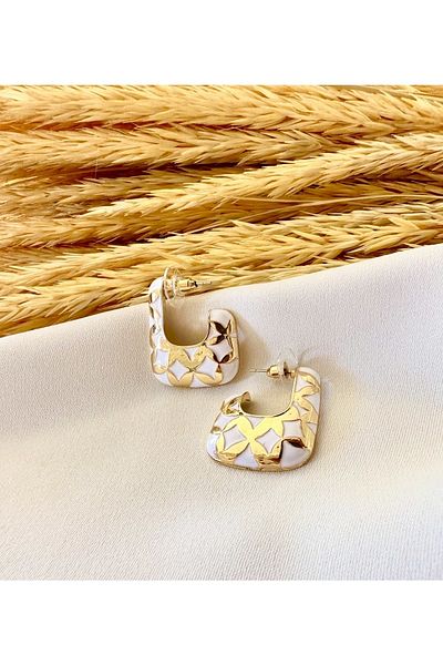 Atelier Çağla White Gold Square Design Earrings