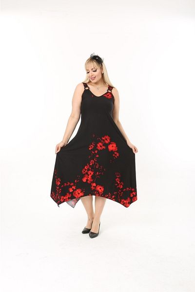mezura tekstil Summer Strappy Combed Cotton Asymmetrical Cut Plus Size Dress