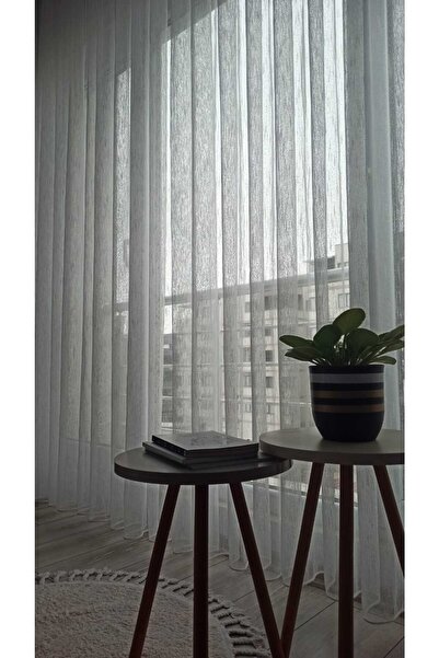 FİLİKAHOME Keten Desenli Ultra Dökümlü Şantuk Tül Perde- Sık Pile, 1x3