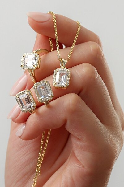 Silvano Jewelry 925 Ayar Gümüş Baget Taşlı Takı Seti