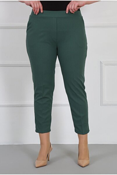 By Alba Collection Women's Emerald Green Full Elastic Waist Lycra Scuba Crepe Narrow Leg Large Trousers