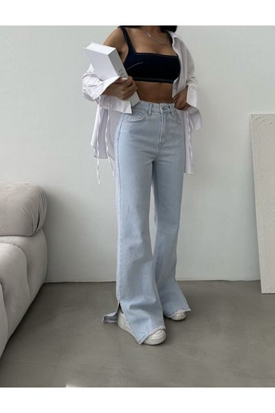 Sinemsi Butik Blugi de culoare agat cu talie înaltă