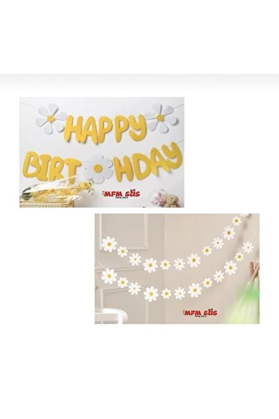 MFM لافتة عيد ميلاد سعيد ديزي ومجموعة زينة إيفا مكونة من 12 قطعة من خيط ديزي