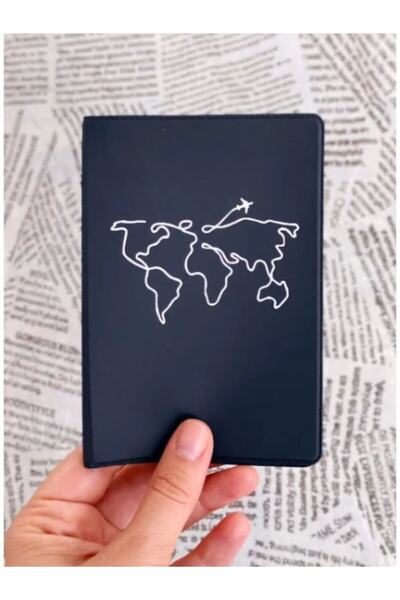 Bikutumutluluk ÖZGÜR HİSSET SİYAH UÇAK ÇİZİMLİ PASAPORT KILIFI