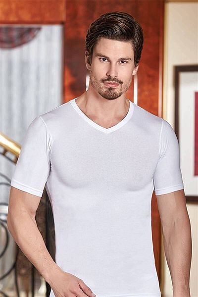 ÇamaşırcımShop 53 Short Sleeve Single Jersey Men's V-Neck Undershirt
