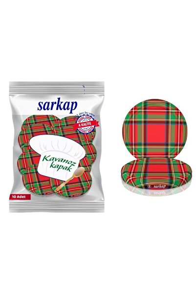 Sarkap Hijyenik Paketli 10 Adet Kavanoz Kapağı - Ekose Yeşil Kırmızı - 82 Mm