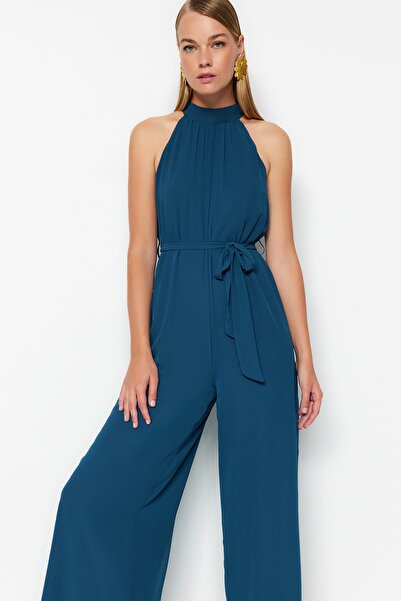 Trendyol Collection Petrol Belted Maxi Chiffon Lined Woven Jumpsuit TWOSS23TU00093
