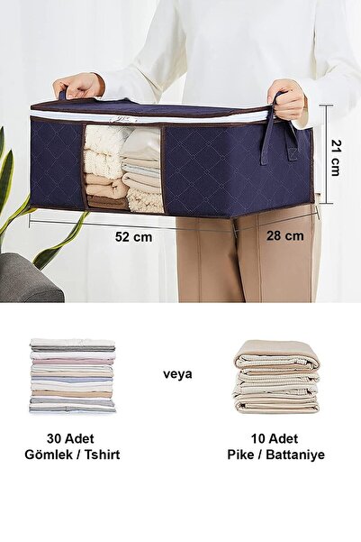 Serstil 3 Adet - Pencereli Kapitone Giysi Kıyafet Hurcu Lacivert 52 X 28 X 21 Cm