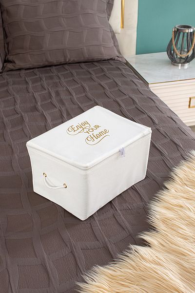 Serstil Mini Size White Storage Bag with Print Detail 30 X 22 X 18 Cm