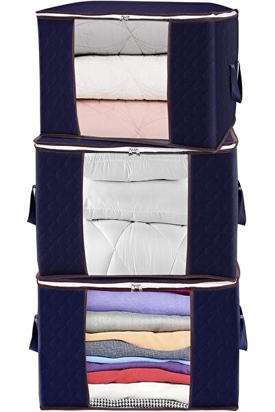 Serstil 3 Adet - Pencereli Kapitone Kazak Hurcu Lacivert 45 X 40 X 30 Cm